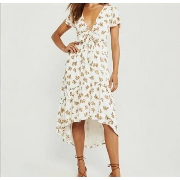 Abercrombie & Fitch XS White Floral Tie Front Midi Dress Boho Cottagecore - Picture 8 of 10